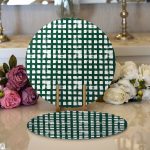 - Supla2li-5236koyuyesil-Gorsel1 - Realhomes Realhomes Koyu Yeşil Geometrik Kare Motifli Modern 2'li Yuvarlak Servis Altlığı - Supla Realhomes