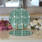 - Supla2li-5236koyuyesil-Gorsel3 - Realhomes Realhomes Koyu Yeşil Geometrik Kare Motifli Modern 2'li Yuvarlak Servis Altlığı - Supla Realhomes