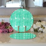 - Supla2li-5236yesil-Gorsel3 - Realhomes Realhomes Yeşil Zeminde Geometrik Kare Motifli Modern 2'li Yuvarlak Servis Altlığı - Supla Realhomes