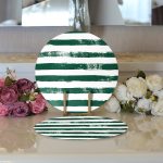 - Supla2li-5237koyuyesil-Gorsel3 - Realhomes Realhomes Koyu Yeşil Çizgili Motifli Modern 2'li Yuvarlak Servis Altlığı - Supla Realhomes