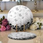 Realhomes Siyah Çiçekler Üzerinde Kelebek Motifli Özel Tasarım Modern 2'li Yuvarlak Servis Altlığı - Supla Realhomes