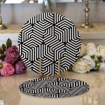 Realhomes Siyah Beyaz Geometrik Çizim Dijital Baskılı Modern 2'li Yuvarlak Servis Altlığı - Supla Realhomes