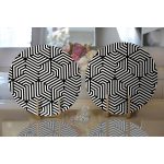 Realhomes Siyah Beyaz Geometrik Çizim Dijital Baskılı Modern 2'li Yuvarlak Servis Altlığı - Supla Realhomes