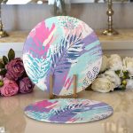 - Supla2li-5250-Gorsel1 - Realhomes  Realhomes Sulu Boya Yapraklar Özel Tasarım Modern 2'li Yuvarlak Servis Altlığı - Supla Realhomes