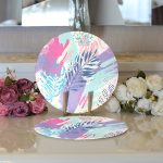 - Supla2li-5250-Gorsel3 - Realhomes  Realhomes Sulu Boya Yapraklar Özel Tasarım Modern 2'li Yuvarlak Servis Altlığı - Supla Realhomes