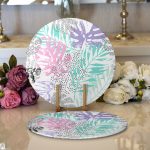 Realhomes Beyaz Zemin Üzerinde Sulu Boya Renkli Yaprak Çizimli Modern 2'li Yuvarlak Servis Altlığı - Supla Realhomes