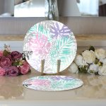 Realhomes Beyaz Zemin Üzerinde Sulu Boya Renkli Yaprak Çizimli Modern 2'li Yuvarlak Servis Altlığı - Supla Realhomes