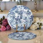 Realhomes Beyaz Zeminde Mavi Kristal Ve Yıldız Motifli Özel Tasarım Modern 2'li Yuvarlak Servis Altlığı - Supla Realhomes