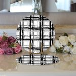 Realhomes Izgara Zeminde Gri Tonlama Dijital Baskılı Özel Tasarım Modern 2'li Yuvarlak Servis Altlığı - Supla Realhomes