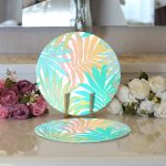 - Supla2li-5266-Gorsel3 - Realhomes Realhomes Mavi Ve Pembe Yaprak Çizimli Özel Tasarım Dijital Baskılı Modern 2'li Yuvarlak Servis Altlığı - Supla Realhomes