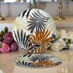 - Supla2li-5271-Gorsel1 - Realhomes Realhomes Kahverengi Ve Gri Yaprak Desenli Modern 2'li Yuvarlak Servis Altlığı - Supla Realhomes