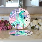 Realhomes Sulu Boya Yaprak Desenli Modern 2'li Yuvarlak Servis Altlığı - Supla Realhomes