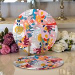 Realhomes Geometrik Soyut Desenli Rengarenk Yaprak Motifli Modern 2'li Yuvarlak Servis Altlığı - Supla Realhomes