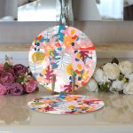 Realhomes Geometrik Soyut Desenli Rengarenk Yaprak Motifli Modern 2'li Yuvarlak Servis Altlığı - Supla Realhomes