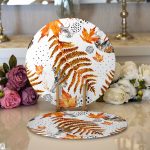 - Supla2li-5279-Gorsel1 - Realhomes Realhomes Mermer Zeminde Kurumuş Yaprak Dijital Baskılı Modern 2'li Yuvarlak Servis Altlığı - Supla Realhomes