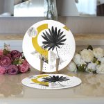 - Supla2li-5282-Gorsel3 - Realhomes Realhomes Geometrik Mermer Zemin Üzerinde Tohumları Dökülen Çiçek Motifli Modern 2'li Yuvarlak Servis Altlığı - Supla Realhomes