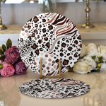 Realhomes Leopar Dijital Baskılı İkat Desenli Modern 2'li Yuvarlak Servis Altlığı - Supla Realhomes