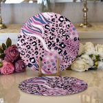 - Supla2li-5284-Gorsel1 - Realhomes Realhomes Lila Zeminli Leopar Desenli Dijital Baskılı Özel Tasarım Modern 2'li Yuvarlak Servis Altlığı - Supla Realhomes
