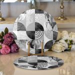 Realhomes Gri Zeminde Mermer Desenli Modern 2'li Yuvarlak Servis Altlığı - Supla Realhomes