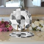 Realhomes Gri Zeminde Mermer Desenli Modern 2'li Yuvarlak Servis Altlığı - Supla Realhomes