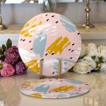 - Supla2li-5295-Gorsel1 - Realhomes  Realhomes Pembe Zemin Üzerinde Sulu Boya Gold Ve Mavi Çizimli Modern 2'li Yuvarlak Servis Altlığı - Supla Realhomes