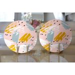 - Supla2li-5295-Gorsel2 - Realhomes  Realhomes Pembe Zemin Üzerinde Sulu Boya Gold Ve Mavi Çizimli Modern 2'li Yuvarlak Servis Altlığı - Supla Realhomes