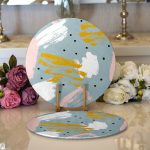 Realhomes Mavi Zemin Üzerinde Sulu Boya Çizim Dijital Baskılı Modern 2'li Yuvarlak Servis Altlığı - Supla Realhomes