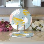 Realhomes Mavi Zemin Üzerinde Sulu Boya Çizim Dijital Baskılı Modern 2'li Yuvarlak Servis Altlığı - Supla Realhomes