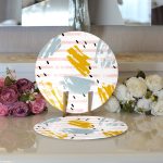 - Supla2li-5300-Gorsel3 - Realhomes Realhomes Beyaz Zeminde Sulu Boya Pembe Yan Çizgi Motifli Modern 2'li Yuvarlak Servis Altlığı - Supla Realhomes