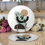 - Supla2li-5308-Gorsel1 - Realhomes  Realhomes Beyaz Zemin Üzerinde Soyut Yaprak Çizimli Modern 2'li Yuvarlak Servis Altlığı - Supla Realhomes