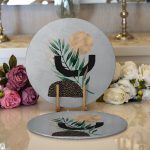 - Supla2li-5308gri-Gorsel1 - Realhomes Realhomes Gri Zemin Üzerinde Soyut Yaprak Çizimli Modern Özel Tasarım 2'li Yuvarlak Servis Altlığı - Supla Realhomes