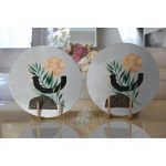 - Supla2li-5308gri-Gorsel2 - Realhomes Realhomes Gri Zemin Üzerinde Soyut Yaprak Çizimli Modern Özel Tasarım 2'li Yuvarlak Servis Altlığı - Supla Realhomes