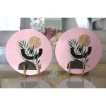 Realhomes Pembe Zemin Üzerinde Soyut Yaprak Çizimli Modern 2'li Yuvarlak Servis Altlığı - Supla Realhomes