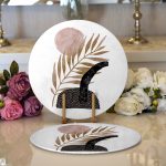 Realhomes Beyaz Zemin Üzerinde Gold Yaprak Motifli Modern 2'li Yuvarlak Servis Altlığı - Supla Realhomes