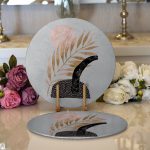 - Supla2li-5310gri-Gorsel1 - Realhomes Realhomes Gri Zeminde Gold Yaprak Motifli Modern 2'li Yuvarlak Servis Altlığı - Supla Realhomes