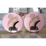 Realhomes Pembe Zemin Üzerinde Gold Yaprak Motifli Modern 2'li Yuvarlak Servis Altlığı - Supla Realhomes