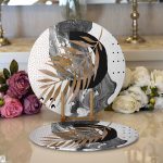 Realhomes Soyut Çizim Altın Yaprak Desenli Özel Tasarım Modern 2'li Yuvarlak Servis Altlığı - Supla Realhomes