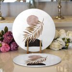 Realhomes Beyaz Zeminde Soyut Çizim Ay Ve Yaprak Motifli Modern 2'li Yuvarlak Servis Altlığı - Supla Realhomes