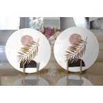Realhomes Beyaz Zeminde Soyut Çizim Ay Ve Yaprak Motifli Modern 2'li Yuvarlak Servis Altlığı - Supla Realhomes