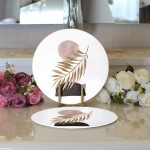 Realhomes Beyaz Zeminde Soyut Çizim Ay Ve Yaprak Motifli Modern 2'li Yuvarlak Servis Altlığı - Supla Realhomes