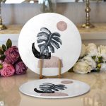 - Supla2li-5320-Gorsel1 - Realhomes Realhomes Beyaz Zeminde Tropik Yaprak Desen Dijital Baskılı Modern 2'li Yuvarlak Servis Altlığı - Supla Realhomes