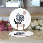 - Supla2li-5320-Gorsel3 - Realhomes Realhomes Beyaz Zeminde Tropik Yaprak Desen Dijital Baskılı Modern 2'li Yuvarlak Servis Altlığı - Supla Realhomes