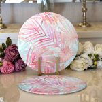 - Supla2li-5321-Gorsel1 - Realhomes Realhomes Pembe Ve Mavi Yaprak Desenli Özel Tasarım Modern 2'li Yuvarlak Servis Altlığı - Supla Realhomes