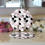 Realhomes Geometrik Şekiller İçerisinde Fuşya Mermer Desenli Modern 2'li Yuvarlak Servis Altlığı - Supla Realhomes