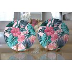 - Supla2li-5333-Gorsel2 - Realhomes Realhomes Pembe Zeminde Canlı Tropik Yaprakları Dijital Baskılı Modern 2'li Yuvarlak Servis Altlığı - Supla Realhomes