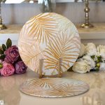 Realhomes Altın Çizim Yaprak Desenli Özel Tasarım Modern 2'li Yuvarlak Servis Altlığı - Supla Realhomes