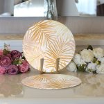 Realhomes Altın Çizim Yaprak Desenli Özel Tasarım Modern 2'li Yuvarlak Servis Altlığı - Supla Realhomes