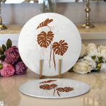 Realhomes Gri Zeminde Palmiye Yaprakları Motifli Modern 2'li Yuvarlak Servis Altlığı - Supla Realhomes