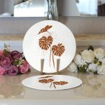 Realhomes Gri Zeminde Palmiye Yaprakları Motifli Modern 2'li Yuvarlak Servis Altlığı - Supla Realhomes