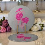 Realhomes Fuşya Palmiye Yaprak Dijital Baskılı Modern 2'li Yuvarlak Servis Altlığı - Supla Realhomes